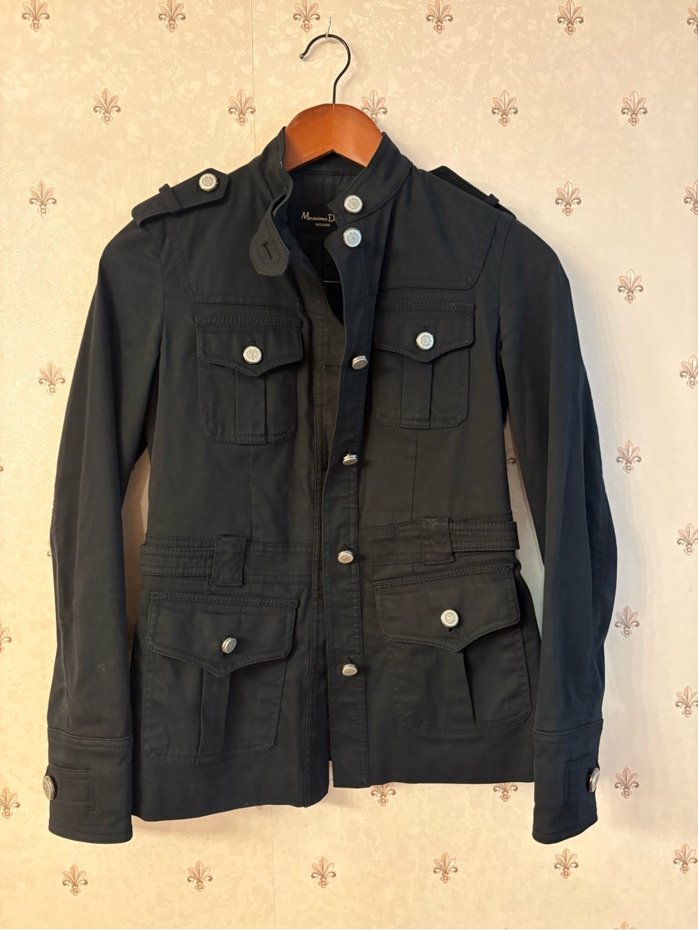 Massimo Dutti Black Utility Field Jacket with Epaulettes